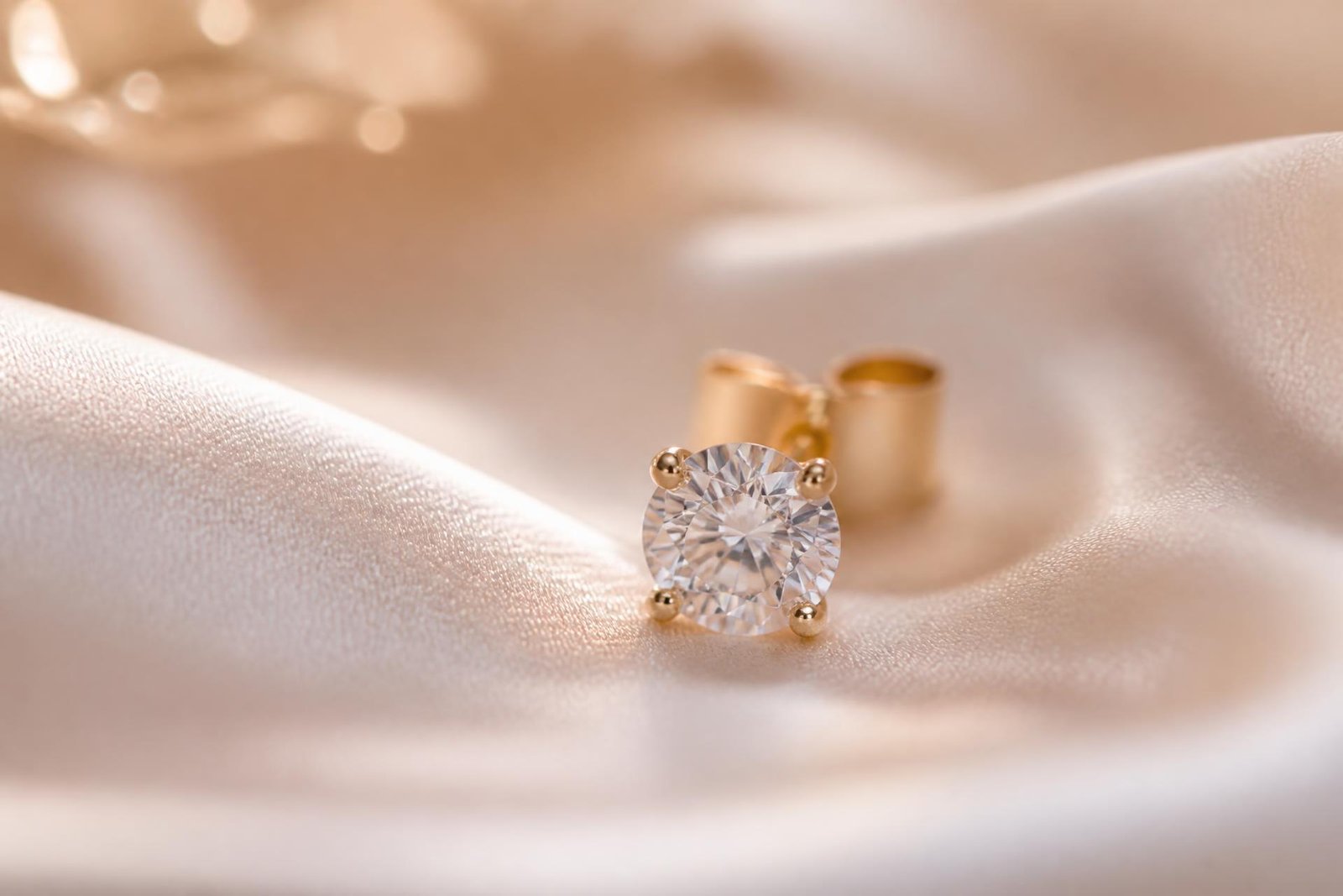 A single delicate diamond stud resting on soft cream silk